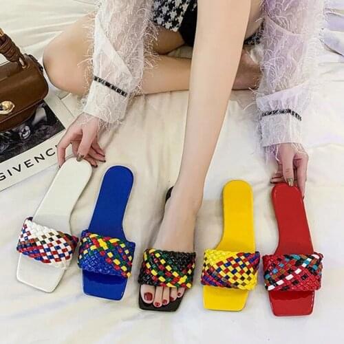 Summer womens sandals candy colors braided ladies slippers Open-toe flat slippers beach shoes large size 42 vacation casual wom