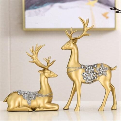 2PCS Resin Figurine Crafts Couple Deer Statue Ornaments Furnishings Sculpture Rack Gift Decor Office Animal Model Accessories