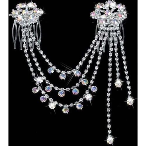 Bridal Bride Hair Combs Head Chain Silver Color Stick Sticks Bridal Headband Acessories Imitation Wedding Hair Jewelry Comb