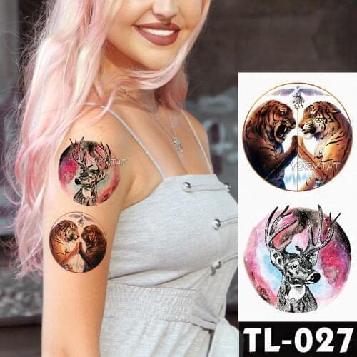 Galaxy Fawn Tiger waterproof temporary tattoos Sticker Women men Body Art Neck Arm translated tattoos flash Tatoo Fantasy Color