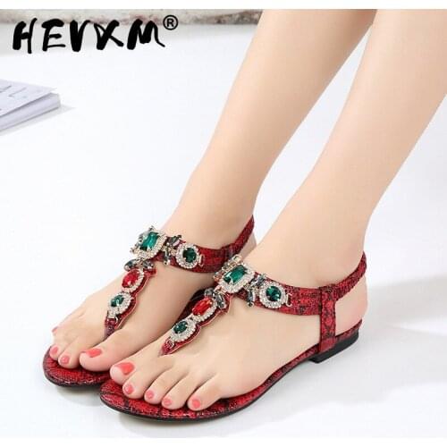 Plus Size Womens Shoes Size 45 Retro Bohemian Rhinestone Sandals Women 2021 Beaded Snake Sandals