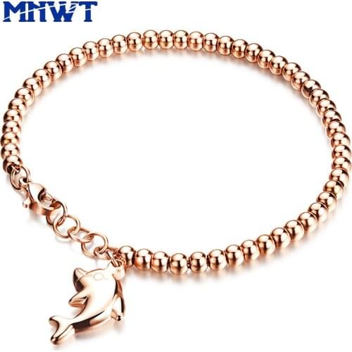 MNWT Fashion Rose Gold Colour Chain Womens Bracelet Women Stainless Steel Dolphin Bangle & Girl Beaded Bracelets Birthday Gift