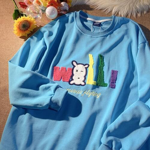 3 Colors Kawaii Letters Cartoon Embroidery Sweatshirt Women 2021 Fashion Streetwear O-neck Long Sleeve Tops Casual Teens Clothes