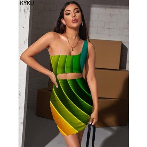 KYKU Brand Dizziness Dress Women Colorful Pleating Abstract Bodycon Dress Psychedelic Hollow out Dresses Womens Clothing