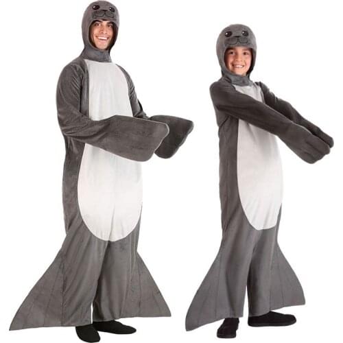 Winter Flannel Warm Adult Kids Cartoon Animal Sea lion Onesies Seal Jumpsuits Seal Cosplay Costumes Homewear For Halloween