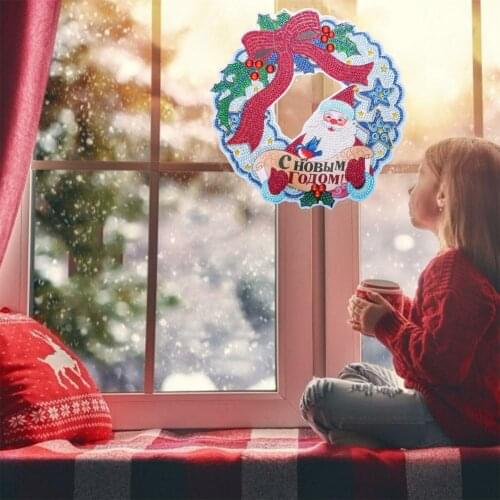 1 Set Door Wreath Christmas Flower Emboss Exquisite Workmanship DIY Diamond Painting Circle Colorful Wreath for Handicraft