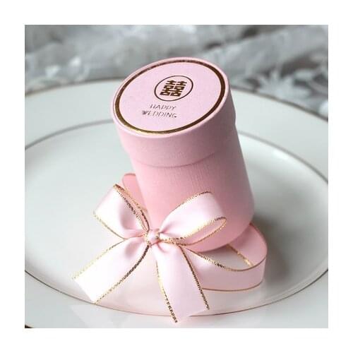 10/20/40pcs Personalized Creative Cylinder Shape Bamboo Wedding Favors Candy Boxes Party Gift Box with Bowknot