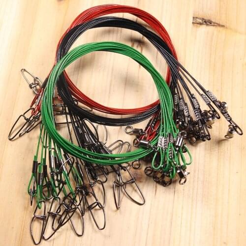 10pcs 50cm 150LB Thick Wire Steel Fishing Leader Trace With Swivel Snap Lure Jig Hook Connector Saltwater Fishing Accessories