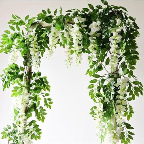 190cm a bunch artificial wisteria flower beautify garden supplies real touch floral the green leaf of vine outdoor flower string