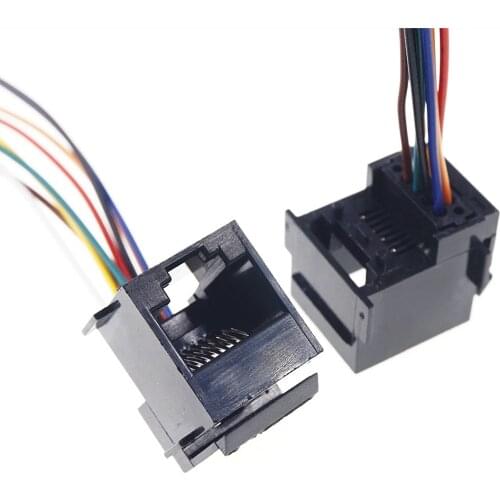 2 pcs 648-8P8C RJ45 Modular Connector 648 8P8C Socket Female Crimp Wire 8 Cores 15 cm Length Black Insulator Network Connector