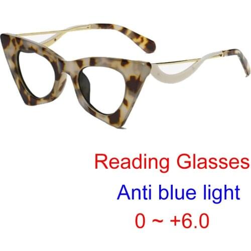 2021 Fashion Triangle Reading Glasses For Women Luxury Brand Optcal Computer Blue Light Glasses Cat Eye UV400 Hyperopia 0 to +6