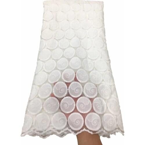 White African Milk Silk Lace Fabric 5 Yards 2021 High Quality Sequins Lace Embroidery Nigerian Wedding Lace for Sewing HFM4907