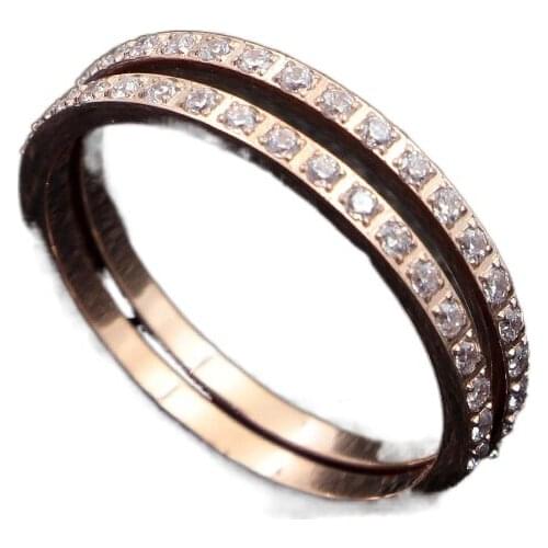 Free Shipping Shining Full Rhinestone CZ Rose Gold Color Stainless Steel Rings