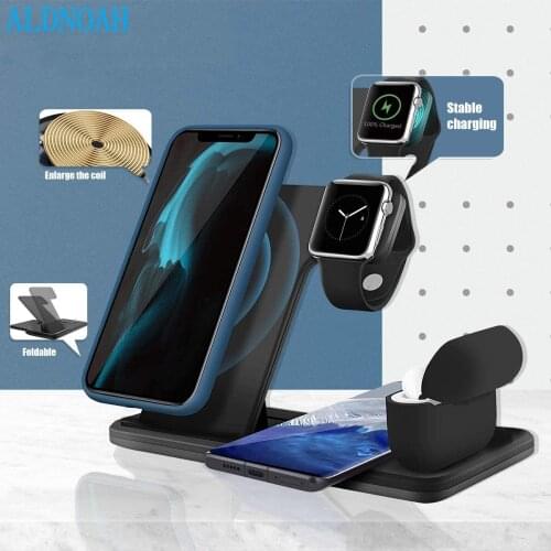 4 in 1 Qi Wireless Charger 15W Fast Charging Dock Station Foldable Holder For iPhone 13 12 11 XS X 8 Apple Watch 6 5 AirPods Pro