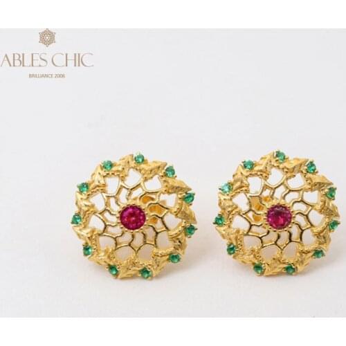 Bohemian Gemstone Garland Flower Stud Earrings Vintage 925 Silver Gold Two Tone Classic Floral Earring Garden Fine Jewelry