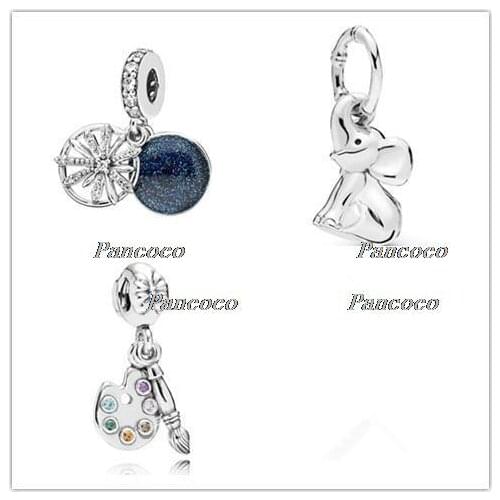 925 Sterling Silver Bead Charm Cute Artists Palette With Crystal Pendant Bead Fit Pandora Bracelet & Necklace Jewelry