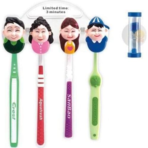 Happy family cartoon hourglass toothbrush holder with sucker classification portraits Toothbrush storage rack for bathroom kit
