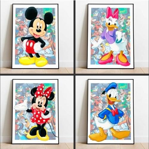 Disney Cartoon Mickey Mouse and Donald Duck Canvas Painting Poster and Print Nursery Wall Art Pictures for Kids Room Decoration