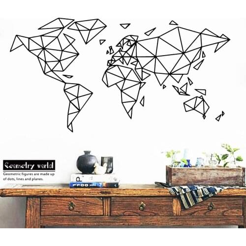 ART Geometric World Map Wall Sticker House Office Room Decoration decal For bedroom living Room Decor Mural Wallpaper Stickers