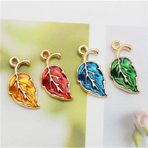 Julie Wang 4PCS Enamel Leaves Charms Mixed 4 Colors Tree Leaf Pendants Alloy Necklace Bracelet Jewelry Making Accessory