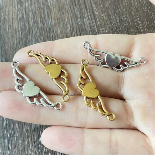 20pcs wings heart love connection Pendant DIY handmade bracelet necklace for jewelry making accessories materials