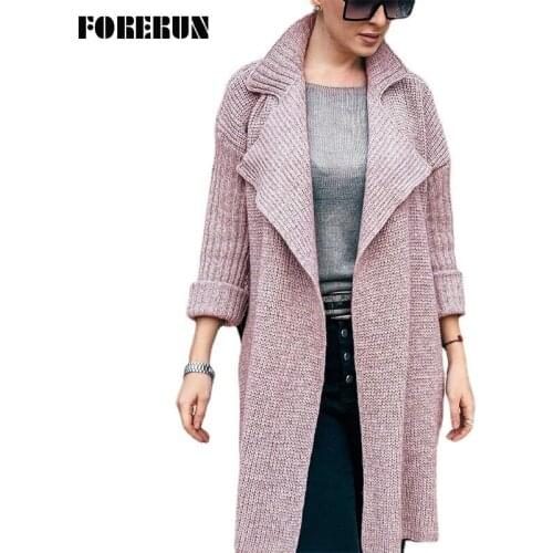 FORERUN Long Kimono Cardigan Women Winter Autumn Knitted Sweater Scarf Collar Saddle Shoulder Elegant Sweter Mujer 2021