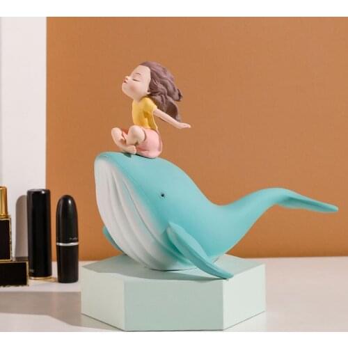 Creative Dolphin Fairy Girls Figurines Sculpture Ornaments Resin Tabletop Statues Characters Crafts Home Decoration Accessories