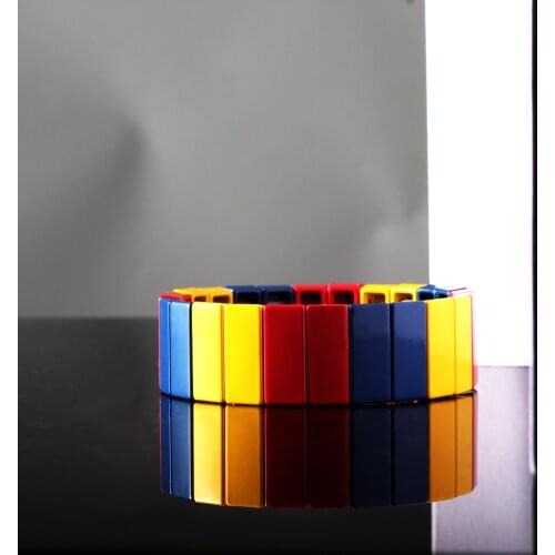 Square Rainbow Enamel Tile Bracelets DIY Bohemia Stretch Stackable tileBracelet Bangle for Women Valentines day Girlfriend Gifts