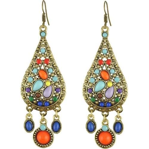 LosoDo Europe and America Ornament Vintage Bohemian Earrings National Style Colorful Water Drops Tassel Earrings fashion jewelry