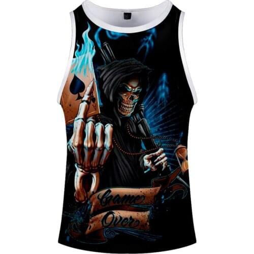 New Fashion Print Skull Flame Poker 3d Bodybuilding Tank Tops Sleeveless Men Women Fitness Vest Casual Hip Hop Unisex 3D Clothes