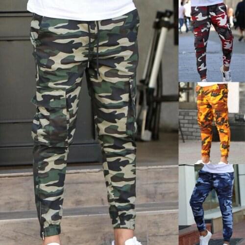 Mens Fashion Casual Camouflage Cargo Pants Slim Fit Stripe Outdoor Gym Sport Pants Running Joggers Trousers