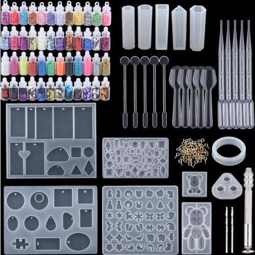 A SET Epoxy Resin Mold Kits Silicone Epoxy Mold Set Bear Casting Mold Glitter Power Set for epoxy Jewelry Making Supplies DIY