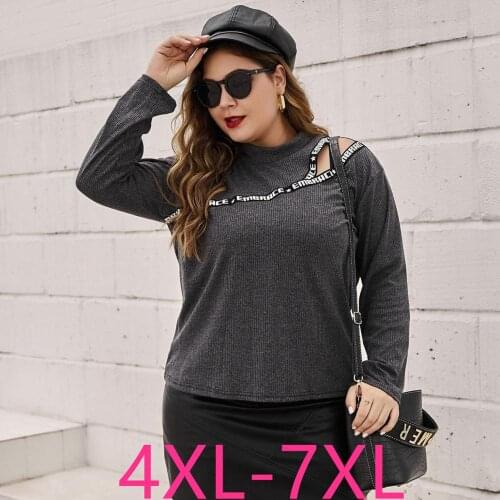 New autumn winter plus size knit tops for women large long sleeve loose casual o neck sweater pullover gray 4XL 5XL 6XL 7XL