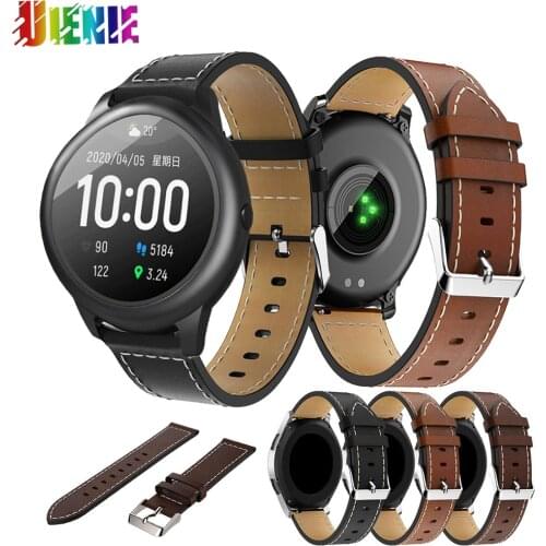 22mm Pointed White Line Leather WatchBand For Xiaomi Haylou Solar LS05 Watch Wristband Replacement Soft Fashion Strap Bracelet