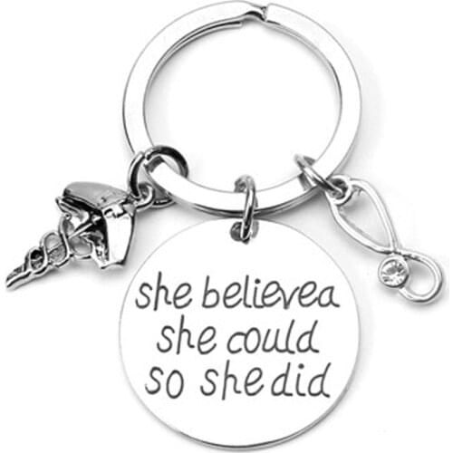 She Belived She Could So She Did Nurse Nursing Keychain Jewelry Gifts Perfect Nurses Appreciation Gift for Birthday Graduation