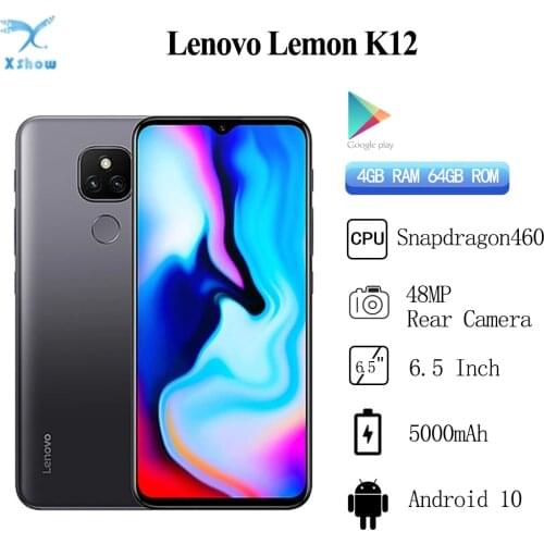 Original Lenovo Lemon K12 Smartphone 4GB 64GB 6.5inch 20:9 big battery 5000mAh Snapdragon 460 48MP Camera OTG Mobile phone