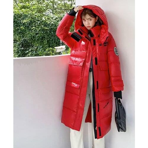 Fad Hooded Padded Winter Jacket Women Parka Vogue Glossy Down Cotton Coat Mid-Length Outerwear Clothes Loose Warm Femme Hiver