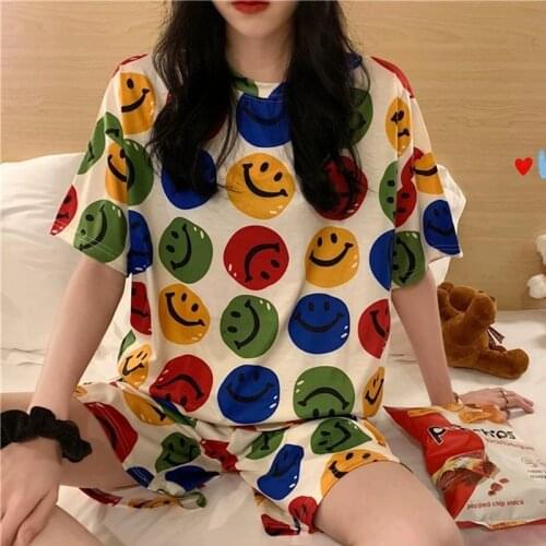 Pajamas Female Summer Loose Oversize Sweet Lovely Student Short Sleeve Shorts Can Wear Korean Home Suit