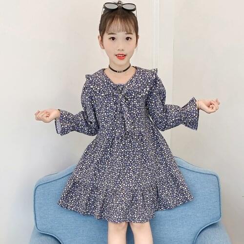 Girls Dresses Autumn New Kids Cotton Long Sleeve Doll Collar Floral Dress 3-12 Years Children Autumn Clothes Girl Pincess Dress