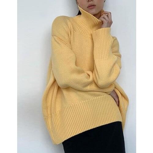 Casual Women Basic Turtleneck Knitted Sweater Fashion Loose Streetwear Pullover Jumper 2021 Autumn Winter Loungewear Sweater Top