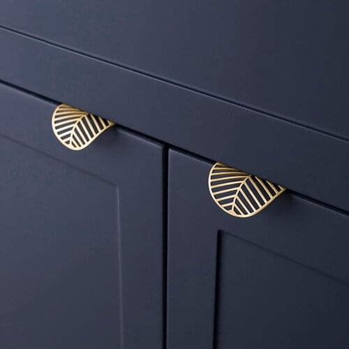 Simple dark handle leaves original design brass invisible cabinet wardrobe furniture drawer pure copper gold small handle