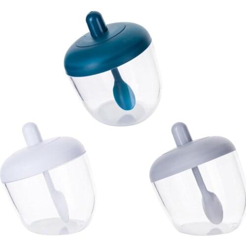 Transparent Condiment Container With Spoon Kitchen Plastic Seasoning Box Spice Jars Salt Sugar Condiment Pot