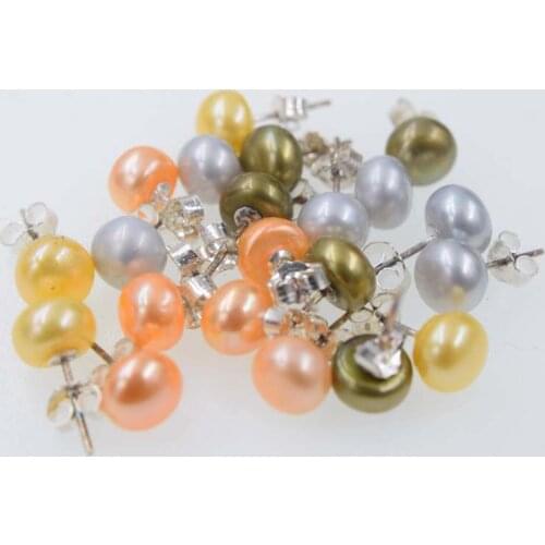 Freshwater pearl white coin pink purple white yellow earrings 8-9mm FPPJ wholesale beads