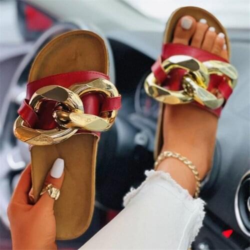 New Summer Womens Open Toe Sandals Casual Big Size Slippers Ladies Fashion Chain Slides Female Outdoor Luxury Beach Flip Flops