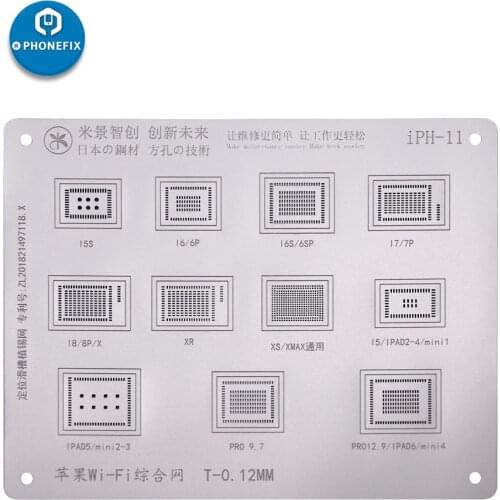 0.12mm MJ Japan Steel Tin Net for Iphone 6 7 8 X XS MAX Ipad Wifi NAND A8 A9 A10 A11 CPU BGA Reballing Stencils Square Holes