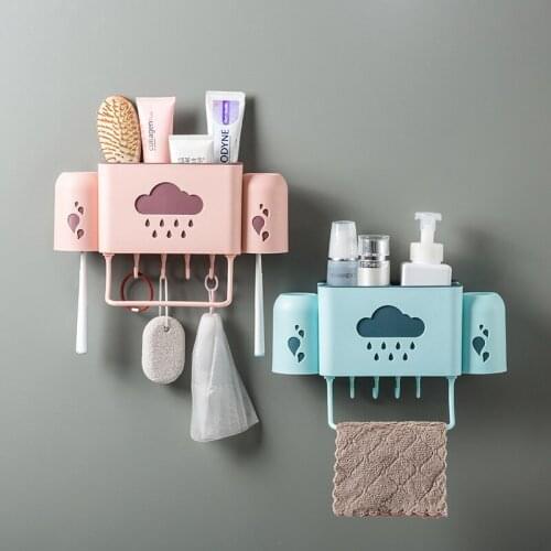Bathroom Storage Rack Wall-Mounted Toothbrush Rack Home Wall-Mounted Toothpaste Toothbrush Holder Bathroom Towel Storage Rack