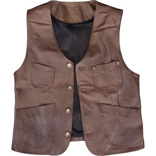 Style Mens Japan Genuine Vest Spring Autumn Real Cowhide Leather Short Waistcoat Simple Slim Bikers Sleeveless Jacket