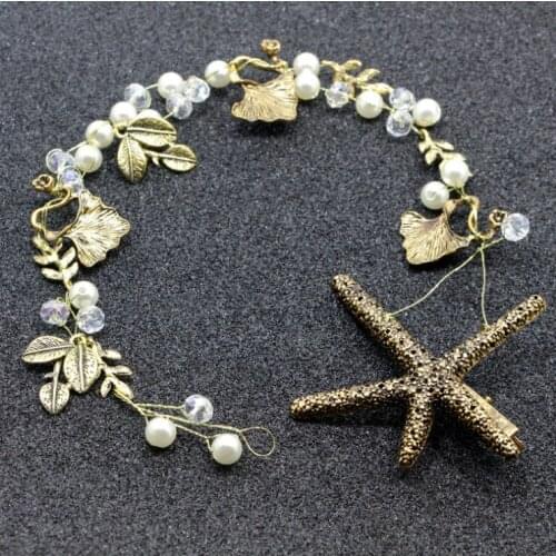 Girls Gold Leaves Bridal Hair Ornament Wedding Hair Accessories Headpiece Bride Pearl Headband Jewelry Headdress Wedding Tiara