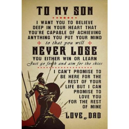 Warrior Spartan To My Son You Will Never Lose Quote Art Film Print Silk Poster for Your Home Wall Decor 24x36inch