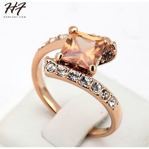 Top Quality Square Rose Gold Color Fashion Ring Austrian Crystals Full Sizes HotSale R353 R354